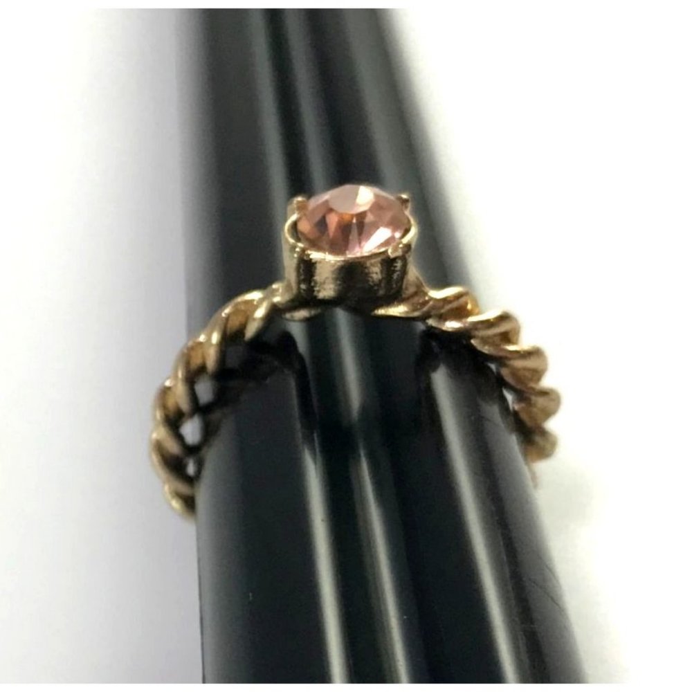 Stackable Gold Tone Pink Crystal Ring with Twisted Band Size 7